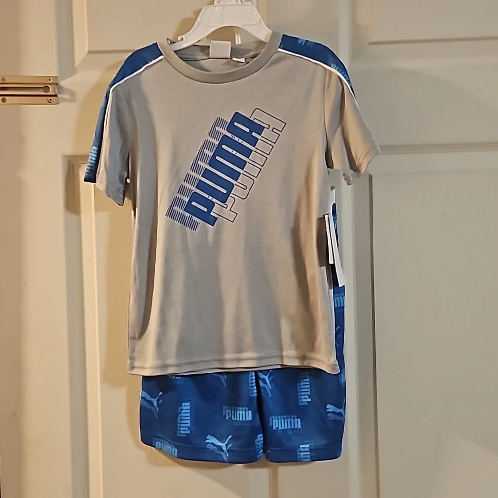 PUMA 2 PIECE OUTFIT: SHIRT/SHORTS: GRAY/BLUE: NEW WITH TAGS: SIZE 5